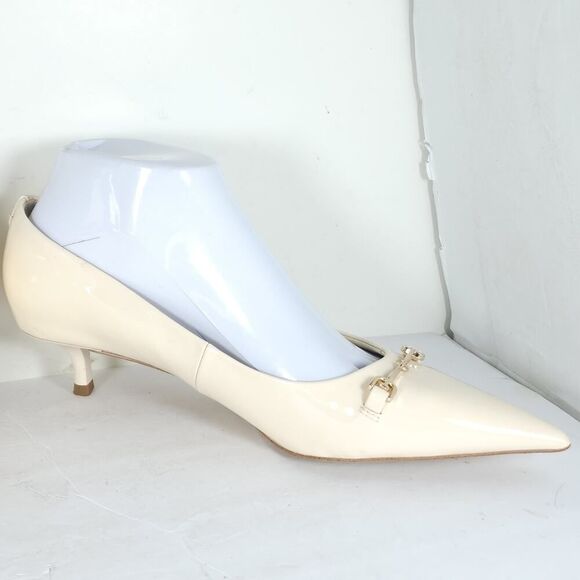 Sam Edelman Women's Kaya US7 Off White Leather Pointed Toe Kitten Heel Pump - Picture 6 of 16